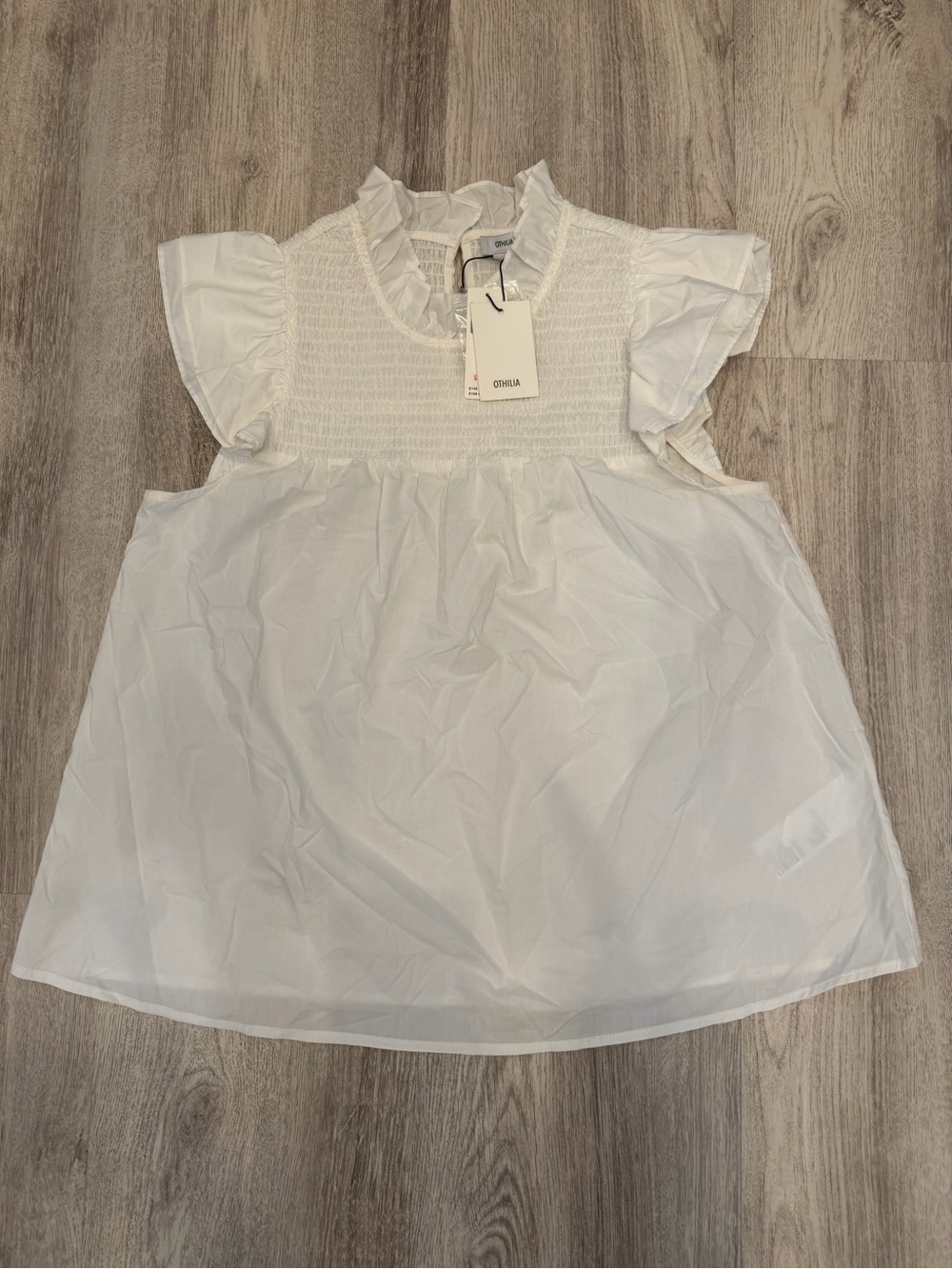 Othilia Small White Smocked Ruffle Babydoll Top NWT $148 Retail